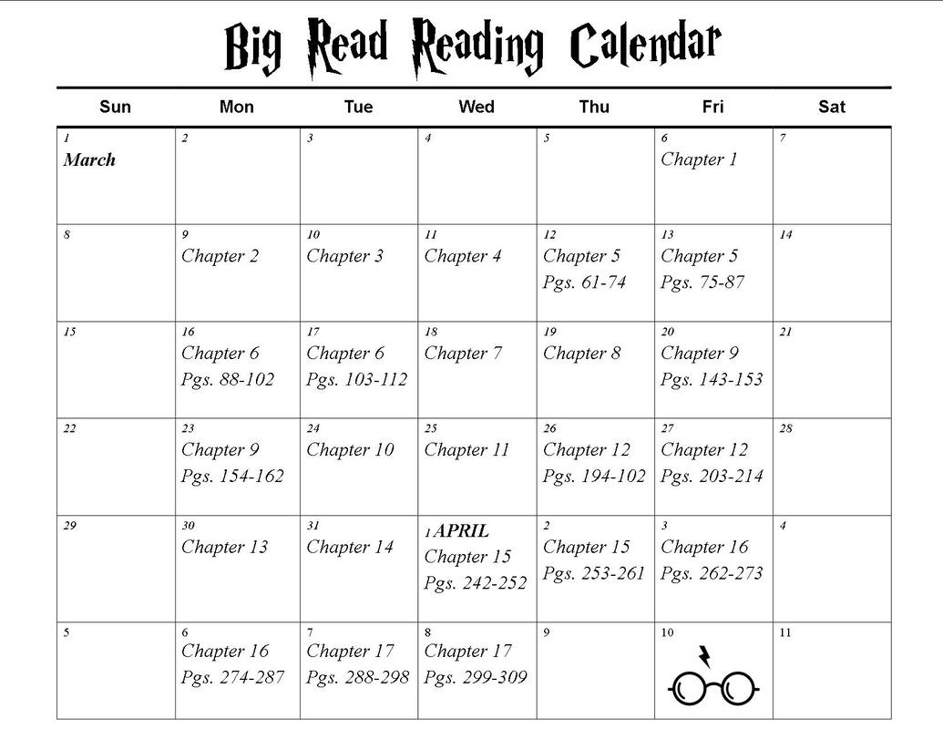 Reading Calendar FAWN HOLLOW BIG READ 2020